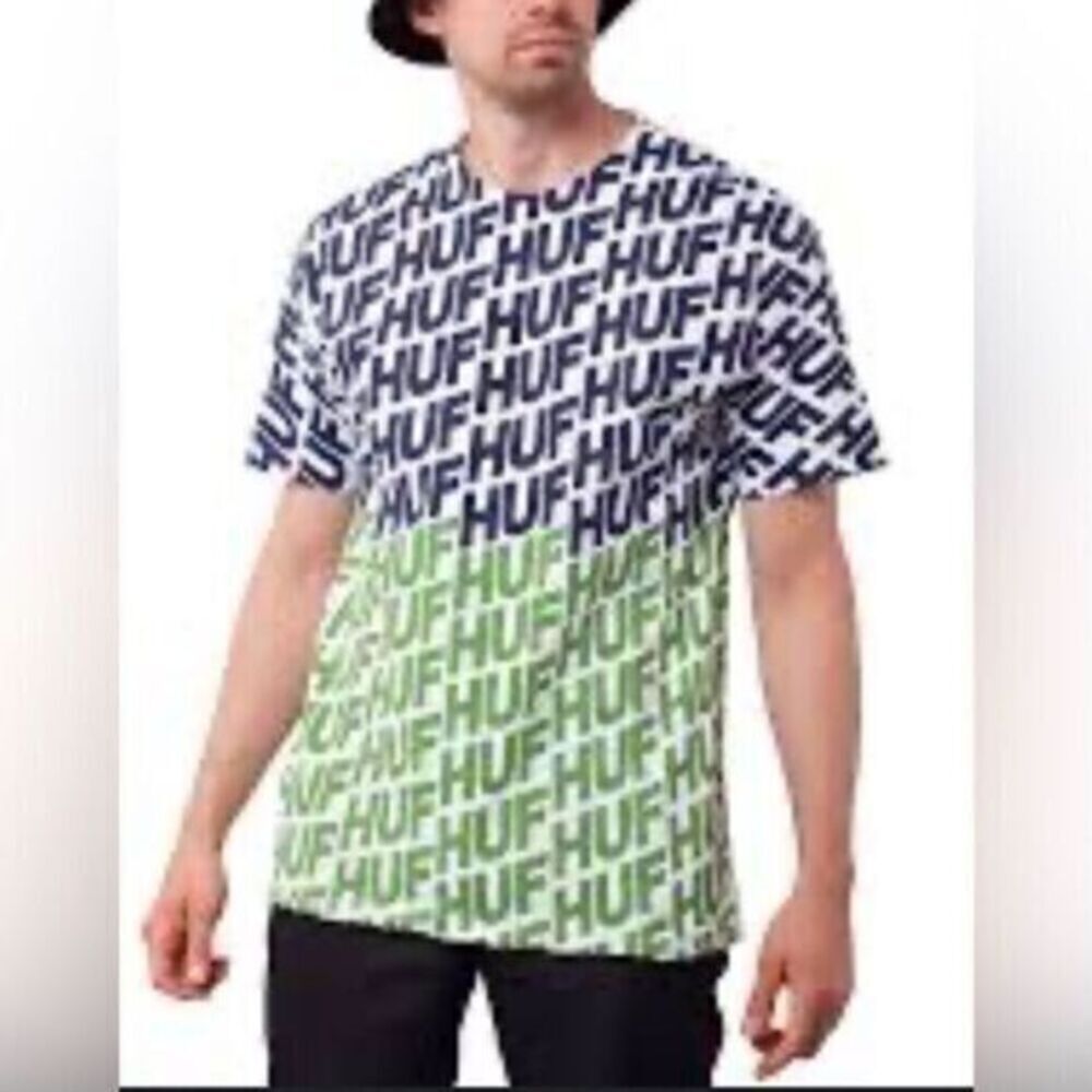 NWT HUF Men’s Short Sleeve Graphic Tee Shirt Blue Green Logo HUF - Size XL